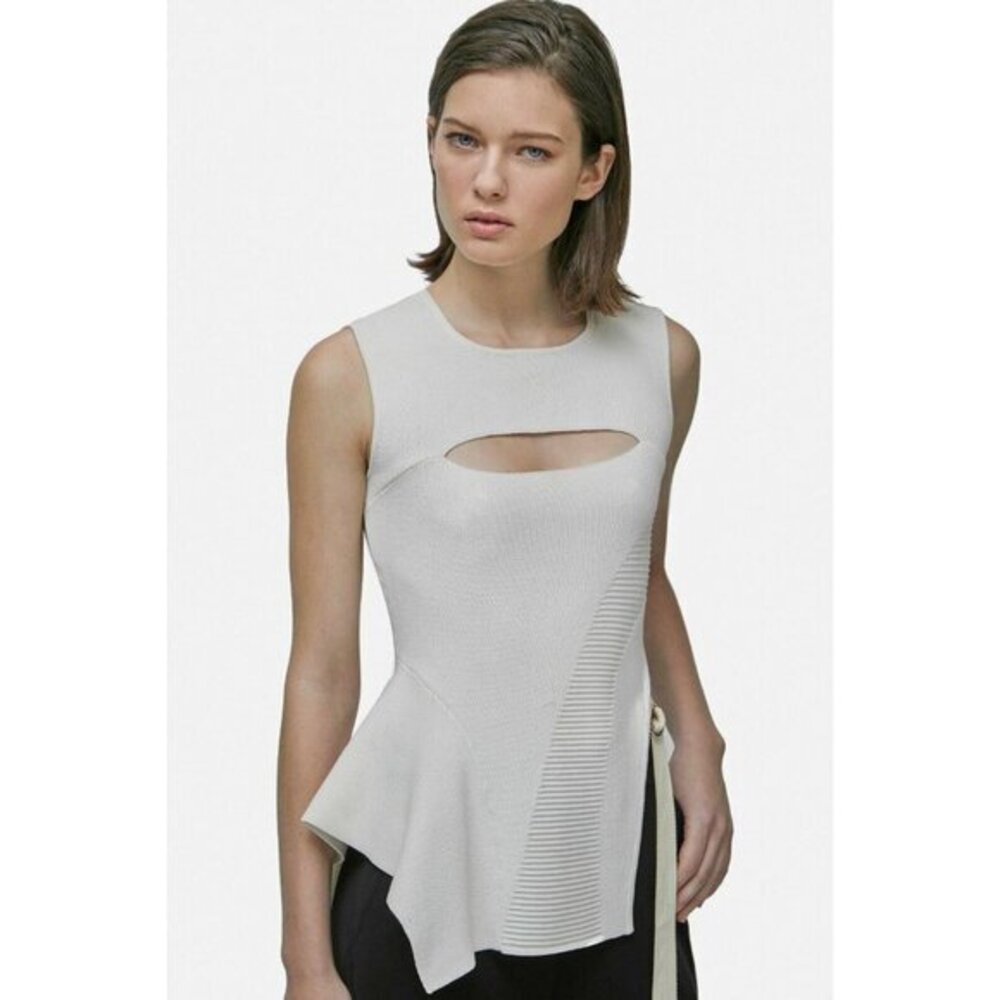 Yigal Azrouel Off White Stretch Jersey Sleeveless Key Hole Top 8 NWT